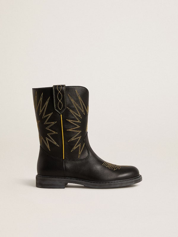 Golden Goose - Wish Junior boots in black leather with yellow star embroidery in 