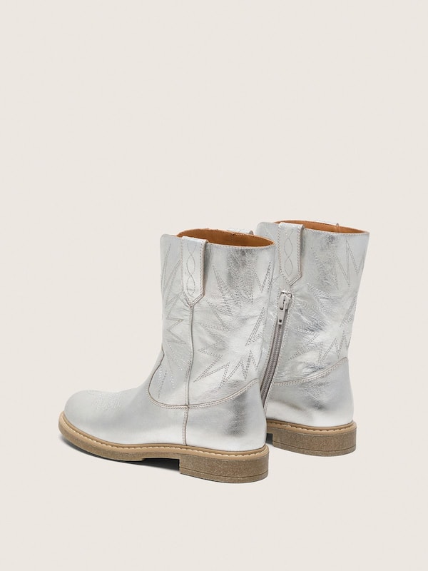 Bottes Wish Junior en cuir lam&eacute; argent&eacute; avec &eacute;toiles brod&eacute;es