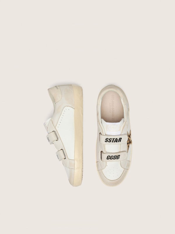 Golden Goose - Junior Old School in nappa with leopard-print pony skin star and leather inserts in 