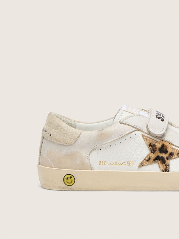 Golden Goose - Junior Old School in nappa with leopard-print pony skin star and leather inserts in 