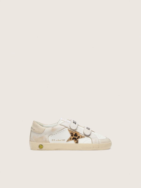 Golden Goose - Junior Old School in nappa with leopard-print pony skin star and leather inserts in 