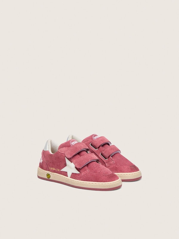 Ball Star Junior in red suede with white leather star and metallic silver heel tab