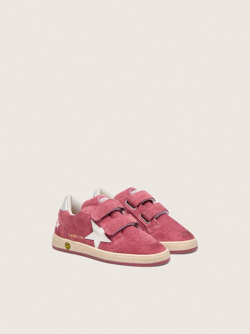 Golden Goose - Ball Star Junior aus rotem Suede mit wei&szlig;em Lederstern und silberner Ferse in 