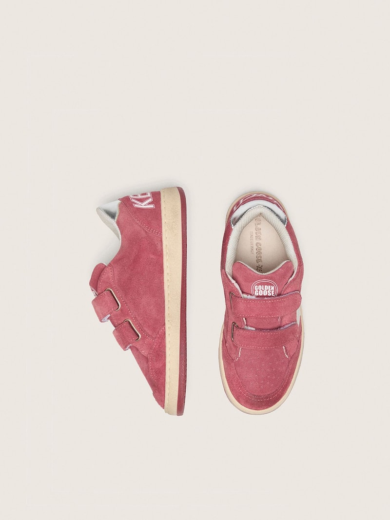 Golden Goose - Ball Star Junior aus rotem Suede mit wei&szlig;em Lederstern und silberner Ferse in 