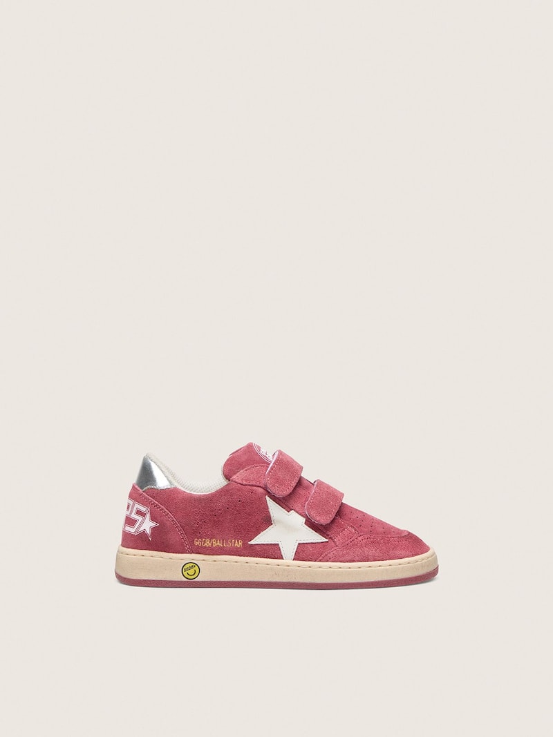 Ball Star Junior in red suede with white leather star and metallic silver heel tab