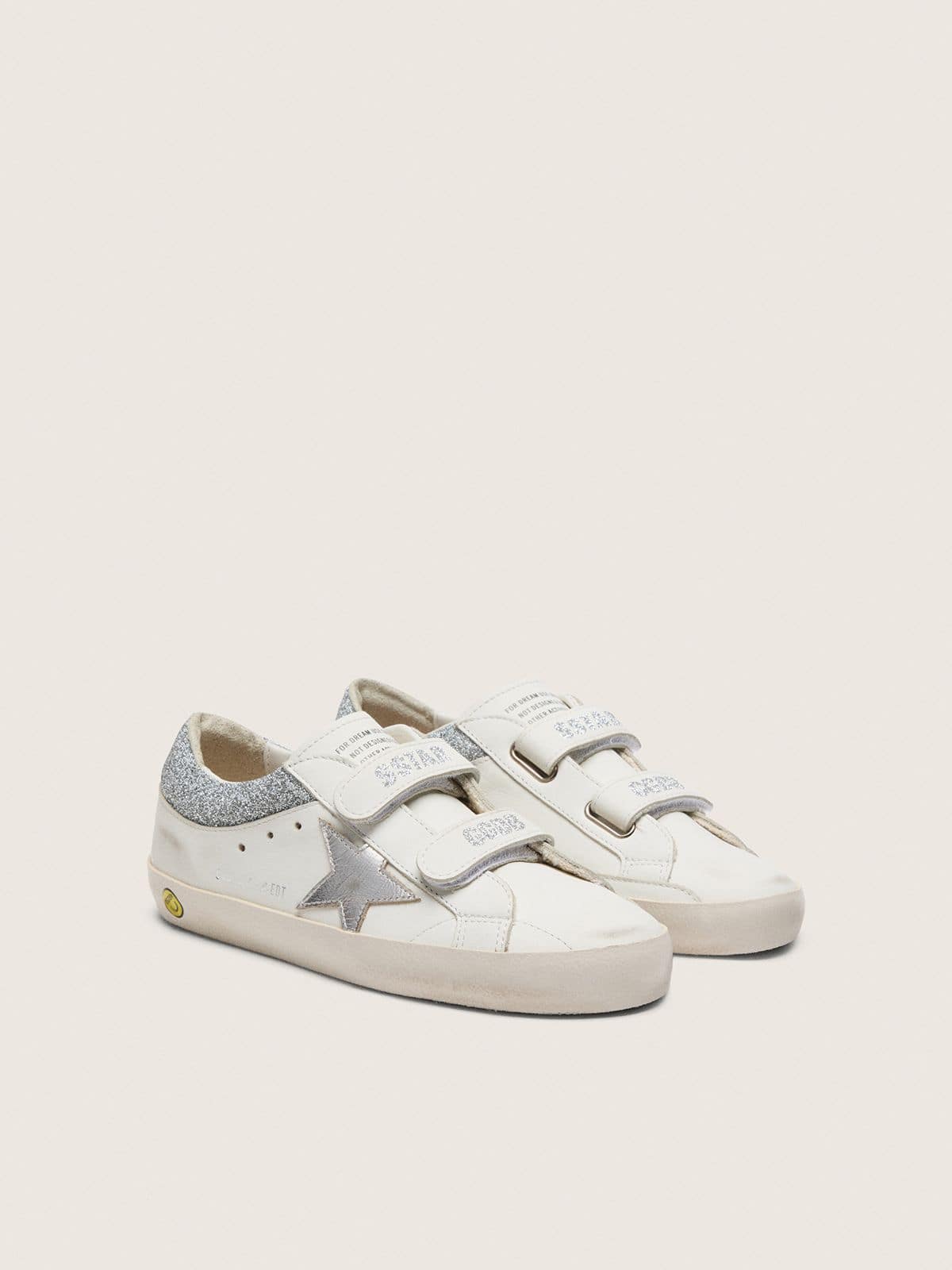 Golden Goose - Junior Old School in white leather with metallic silver leather star and silver crystal inserts in 