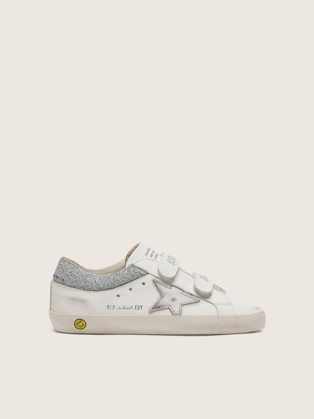 Golden Goose - Junior Old School in white leather with metallic silver leather star and silver crystal inserts in 