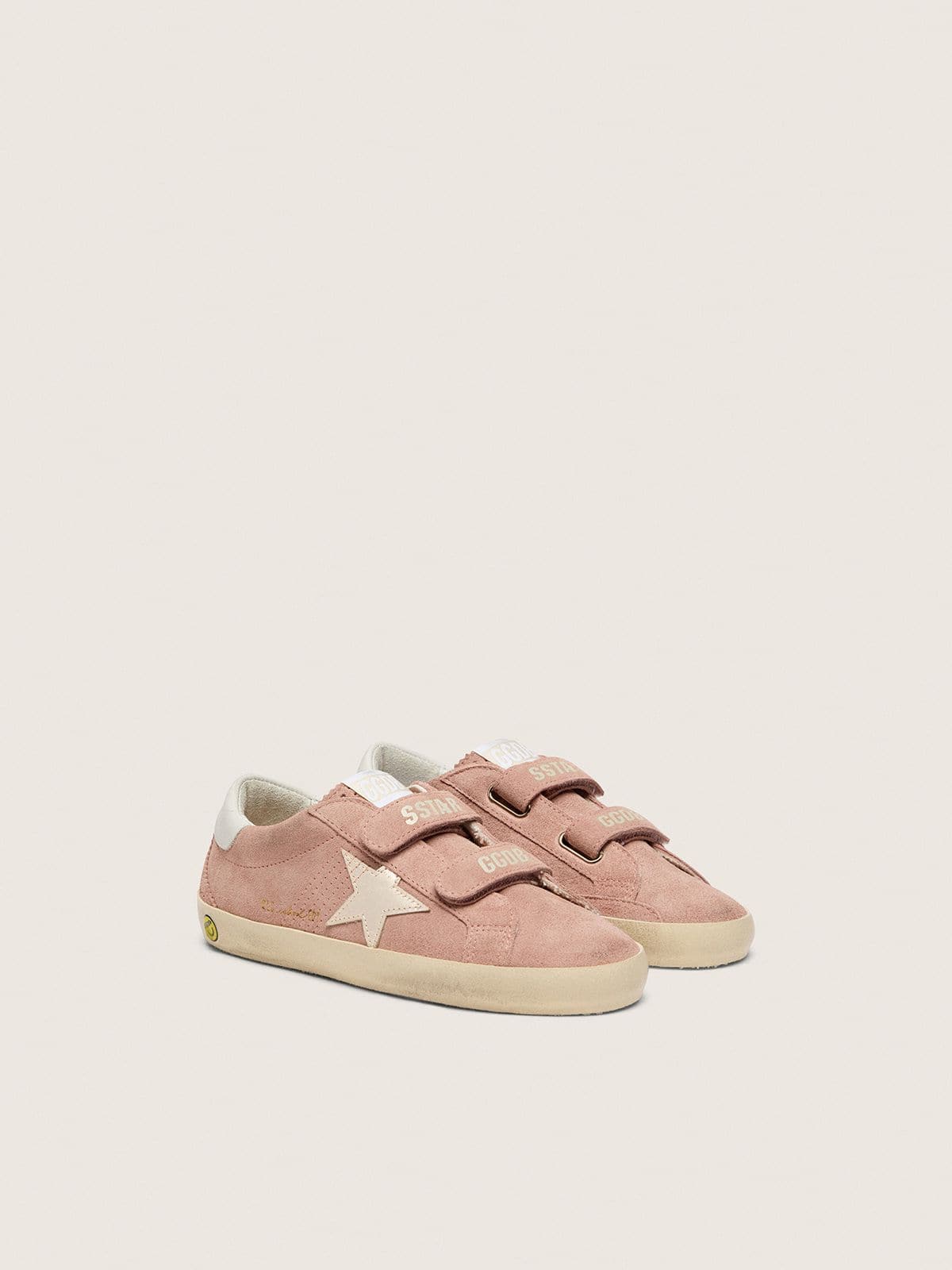Golden Goose - Junior Old School in pink suede with platinum metallic leather star in 