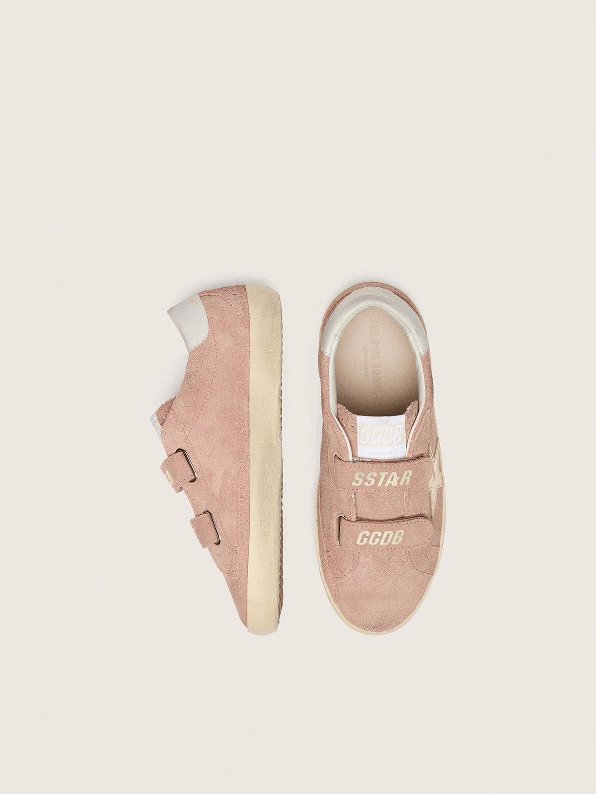 Junior Old School in pink suede with platinum metallic leather star