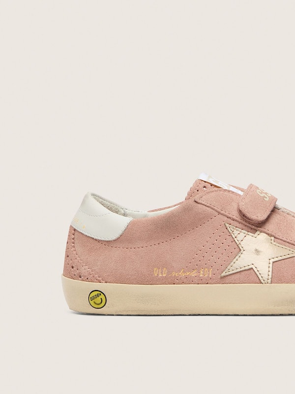 Golden Goose - Junior Old School in pink suede with platinum metallic leather star in 