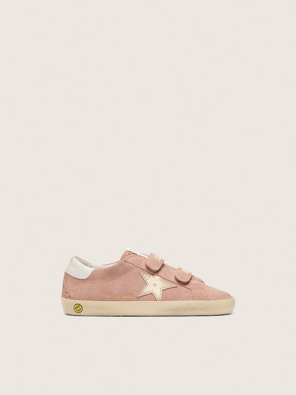 Golden Goose - Junior Old School in pink suede with platinum metallic leather star in 