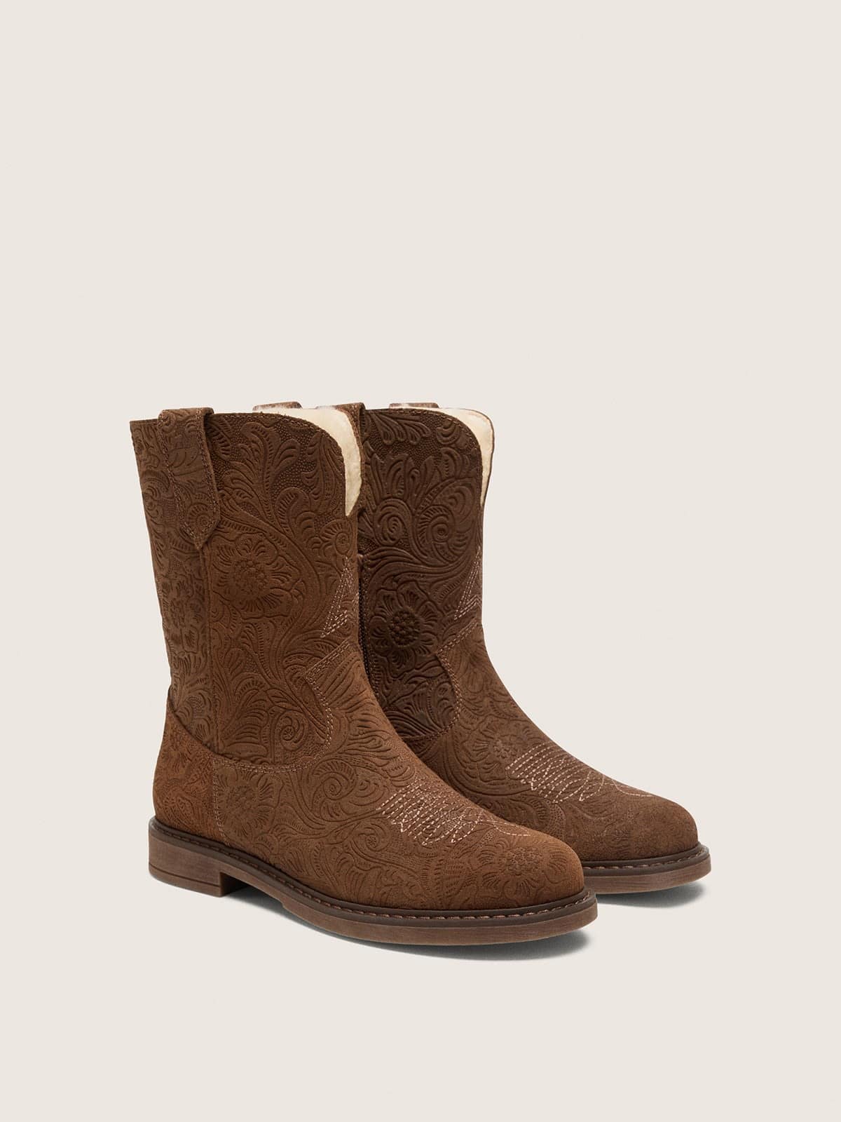 Golden Goose - Botas Wish Star junior de suede marrom com trama floral em relevo in 