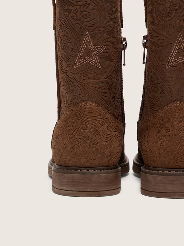 Golden Goose - Junior Wish Star boots in brown suede with raised floral pattern in 