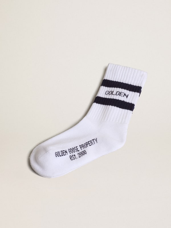 Golden Goose - Ribbed socks with navy-blue stripes and logo in 