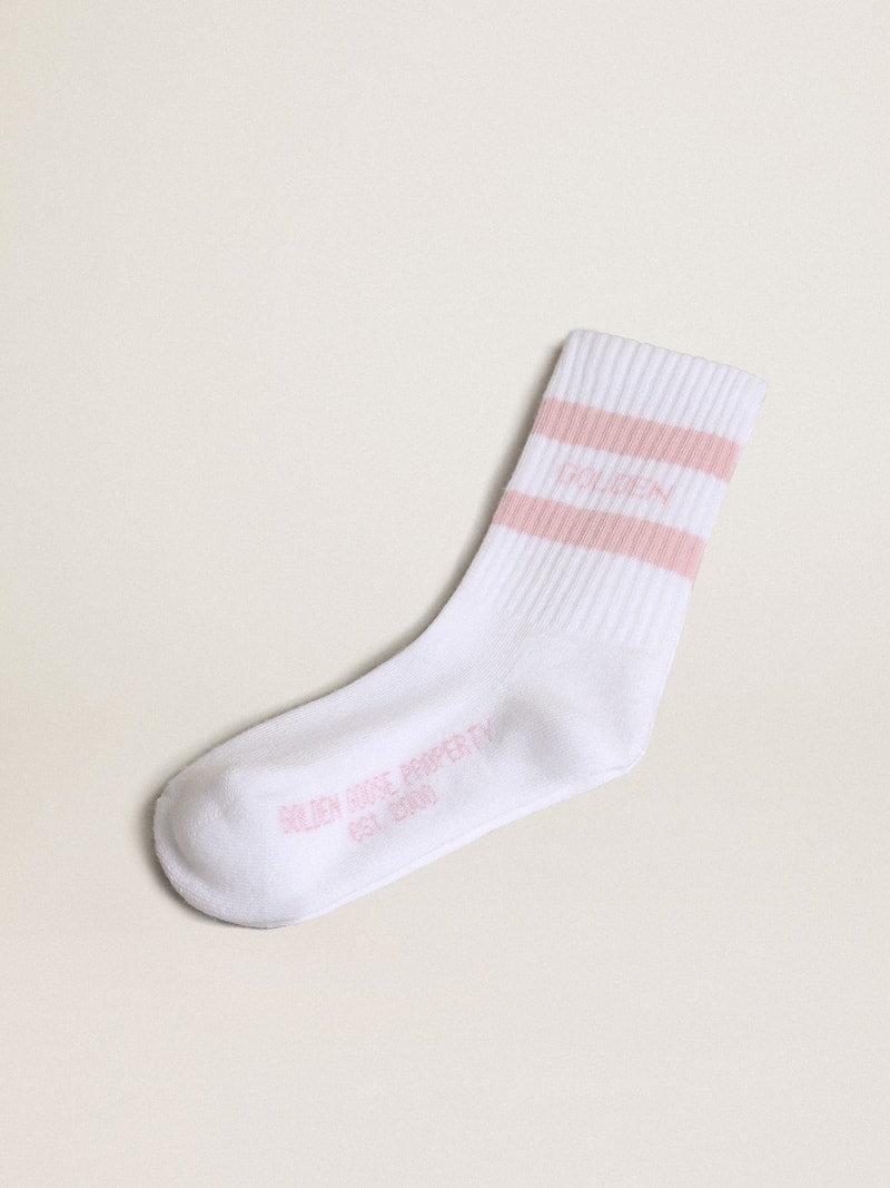 Gerippte Socken mit Streifen und Logo in Rosa