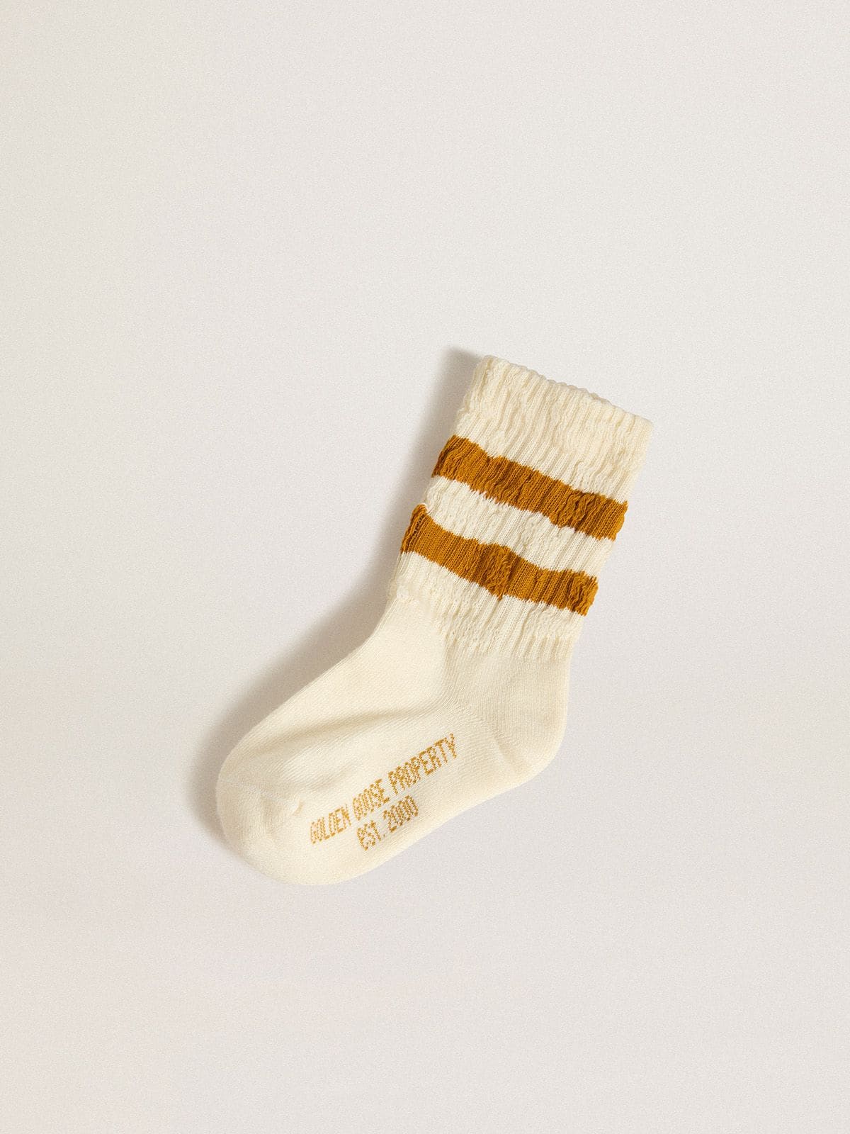 Golden Goose - Kids’ white socks with tobacco-colored stripes in 