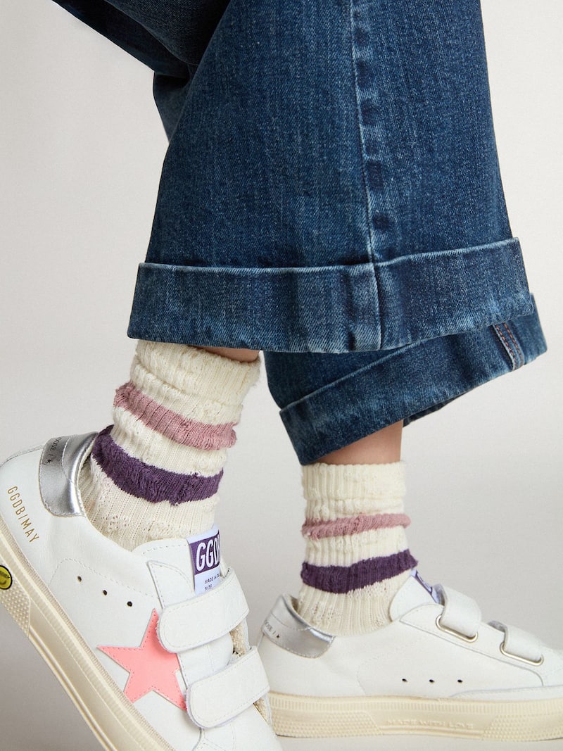 Golden Goose - Kids&rsquo; white socks with pink and purple stripes in 