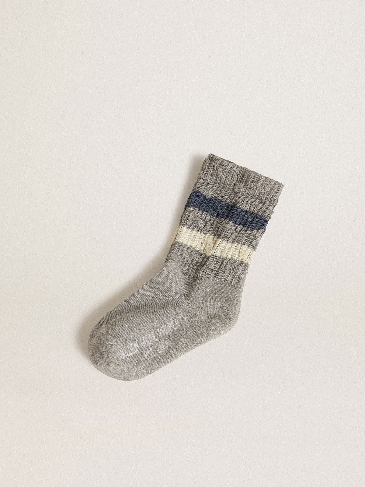 Golden Goose - Chaussettes grises pour enfant avec détails usés et rayures bleues et blanc vieilli in 