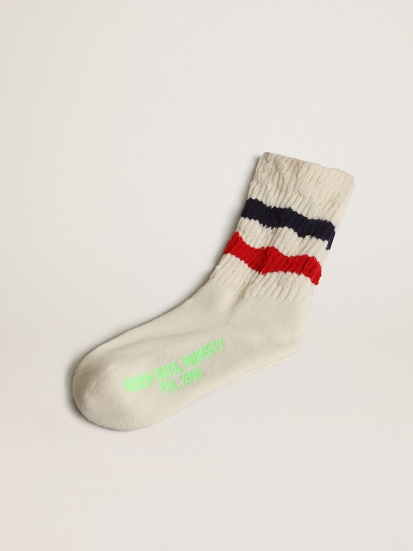Golden Goose - Socks in distressed-finish white cotton with red and navy stripes in 