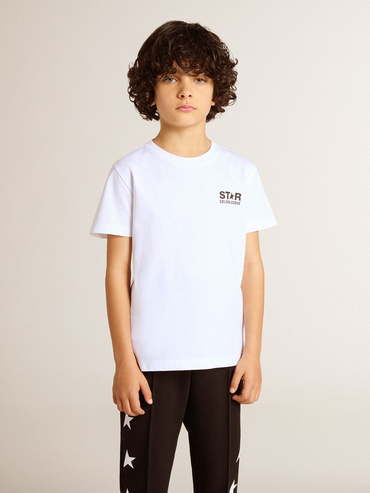 White T-shirt with contrasting black logo and star | Golden Goose