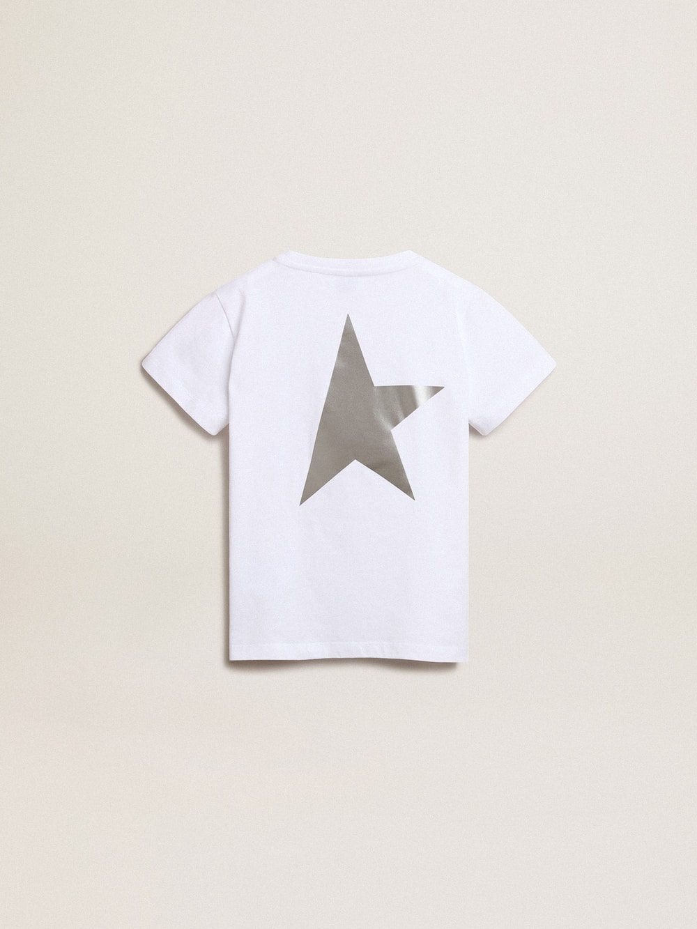 Golden Goose - T-shirt bianca da bambino con logo e stella argento a contrasto in 