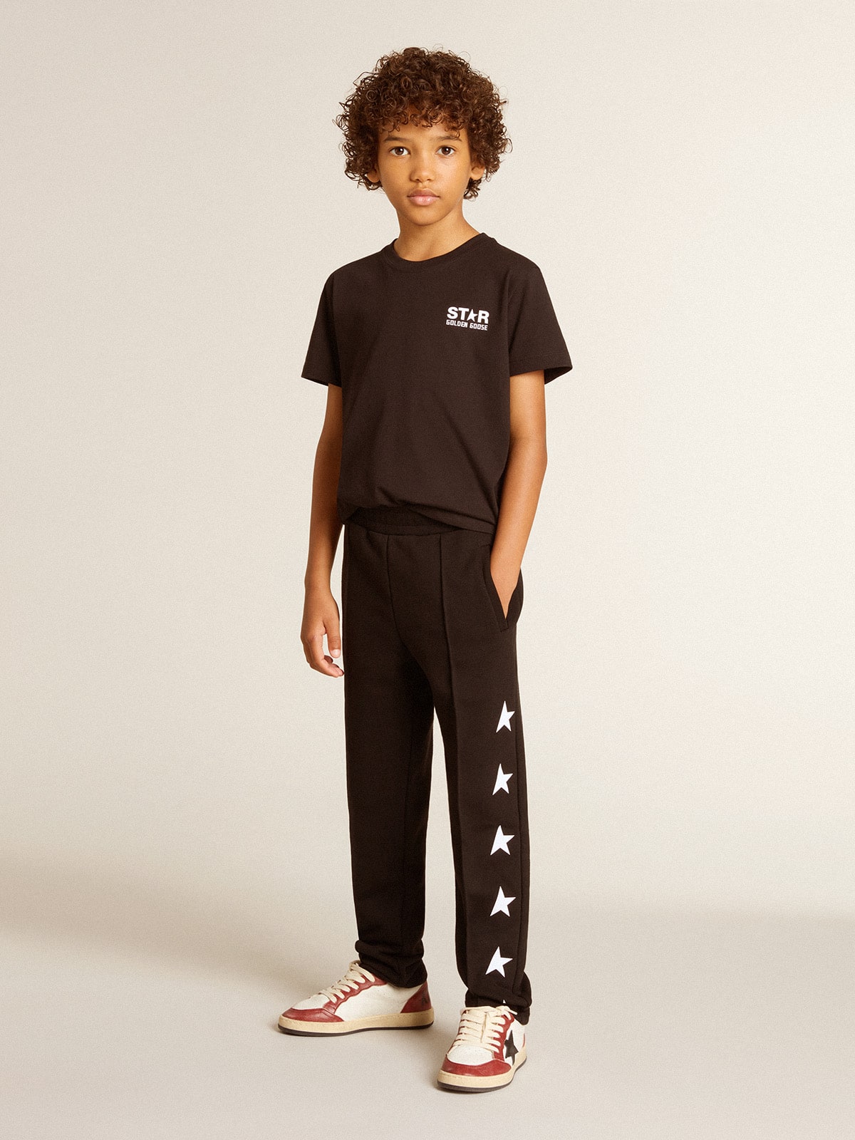 Golden Goose - Black T-shirt with contrasting white logo on the front and maxi star on the back in 