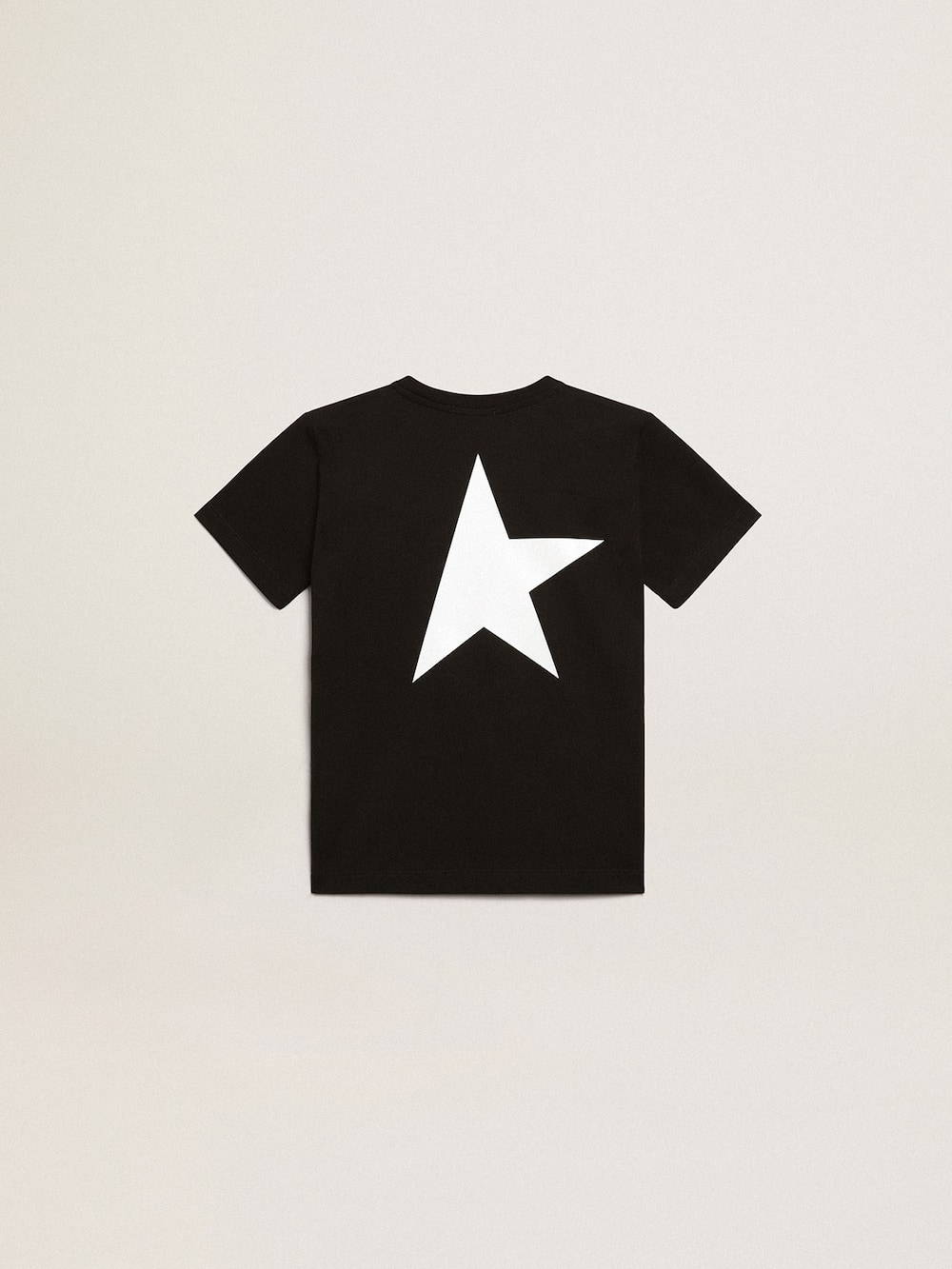 Golden Goose - T-shirt noir avec logo blanc contrasté sur le devant et grande étoile dans le dos in 