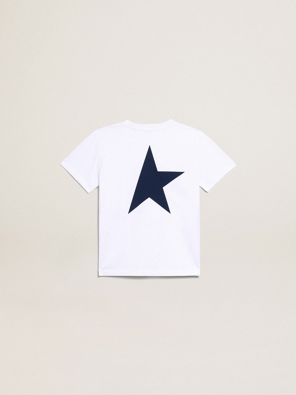 Golden Goose - Boys’ white T-shirt with contrasting dark blue logo and star in 