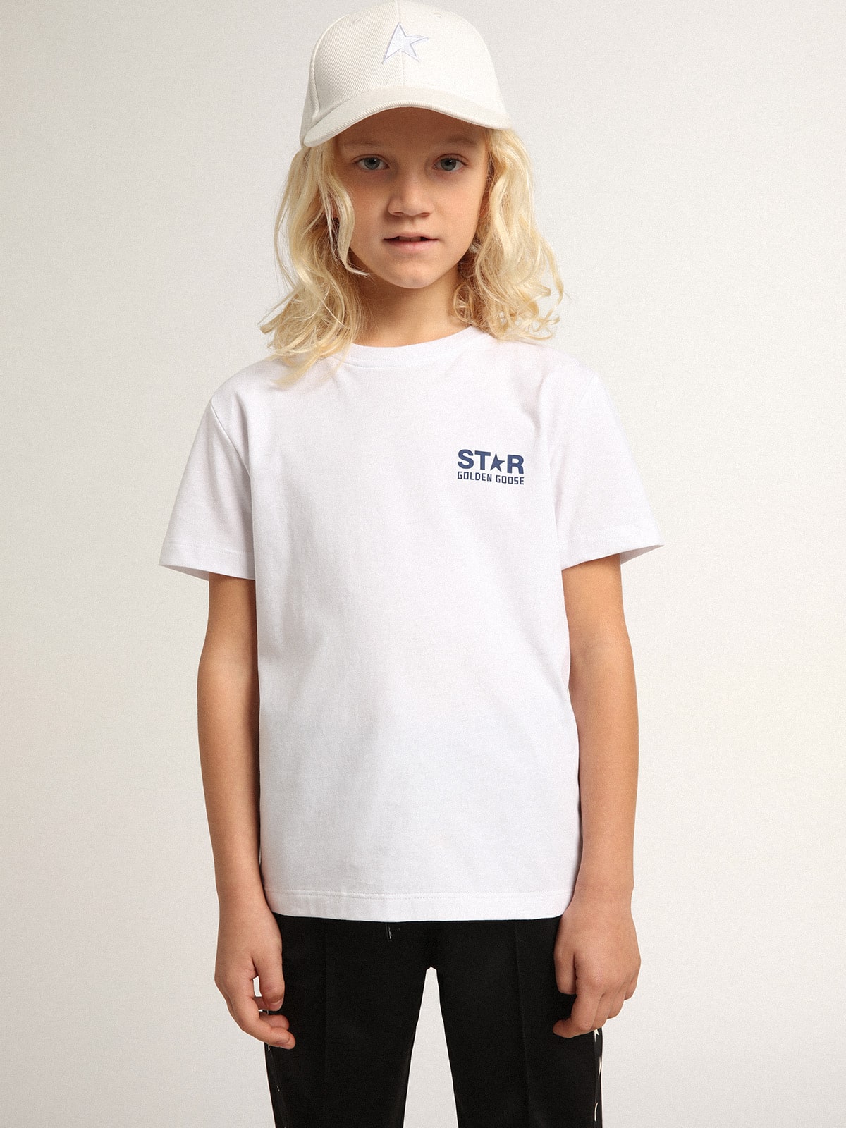 Golden Goose - Camiseta branca infantil masculina com logo e estrela em contraste in 