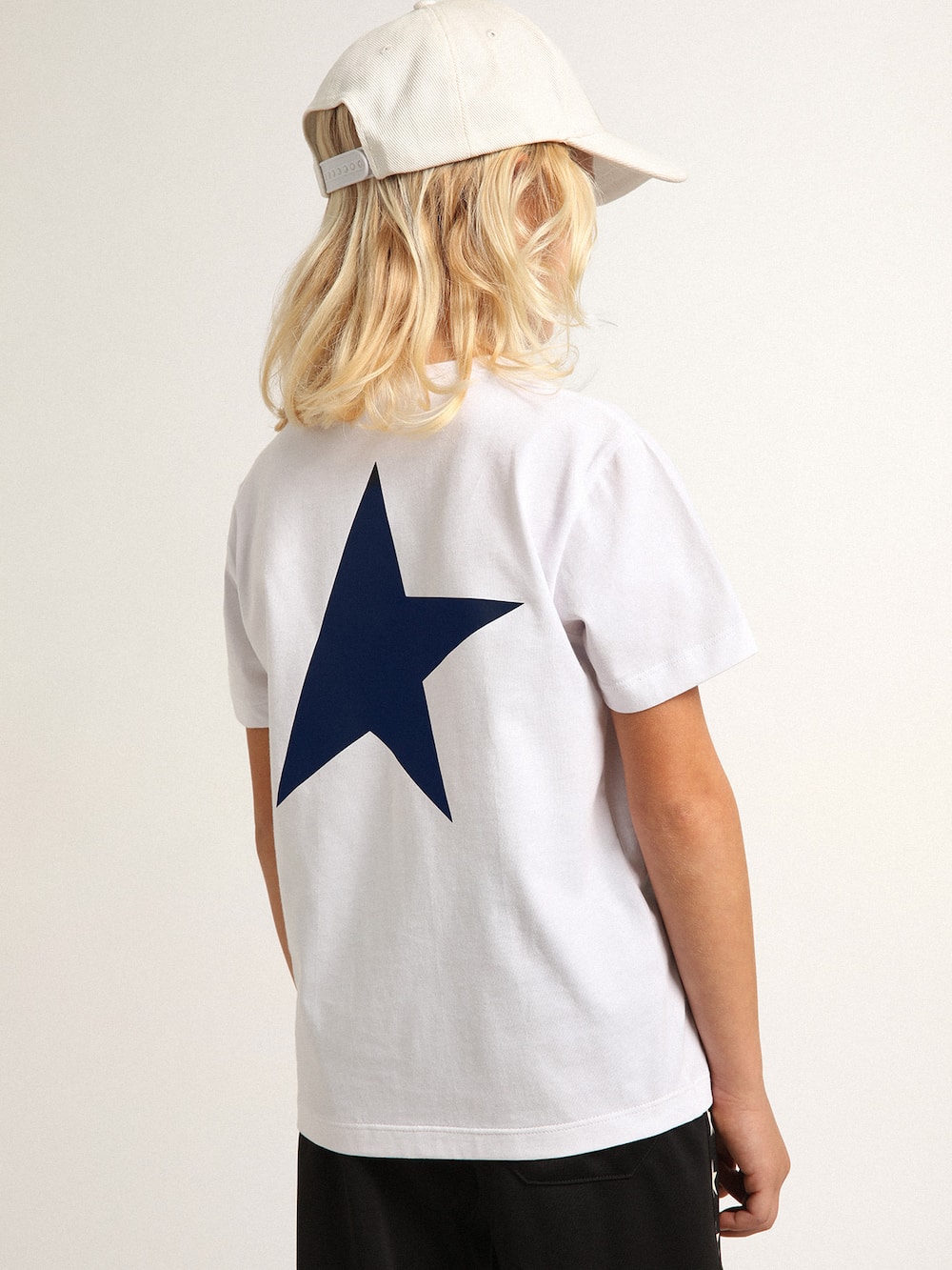 Golden Goose - Camiseta blanca de niño con logotipo y estrella azul en contraste in 