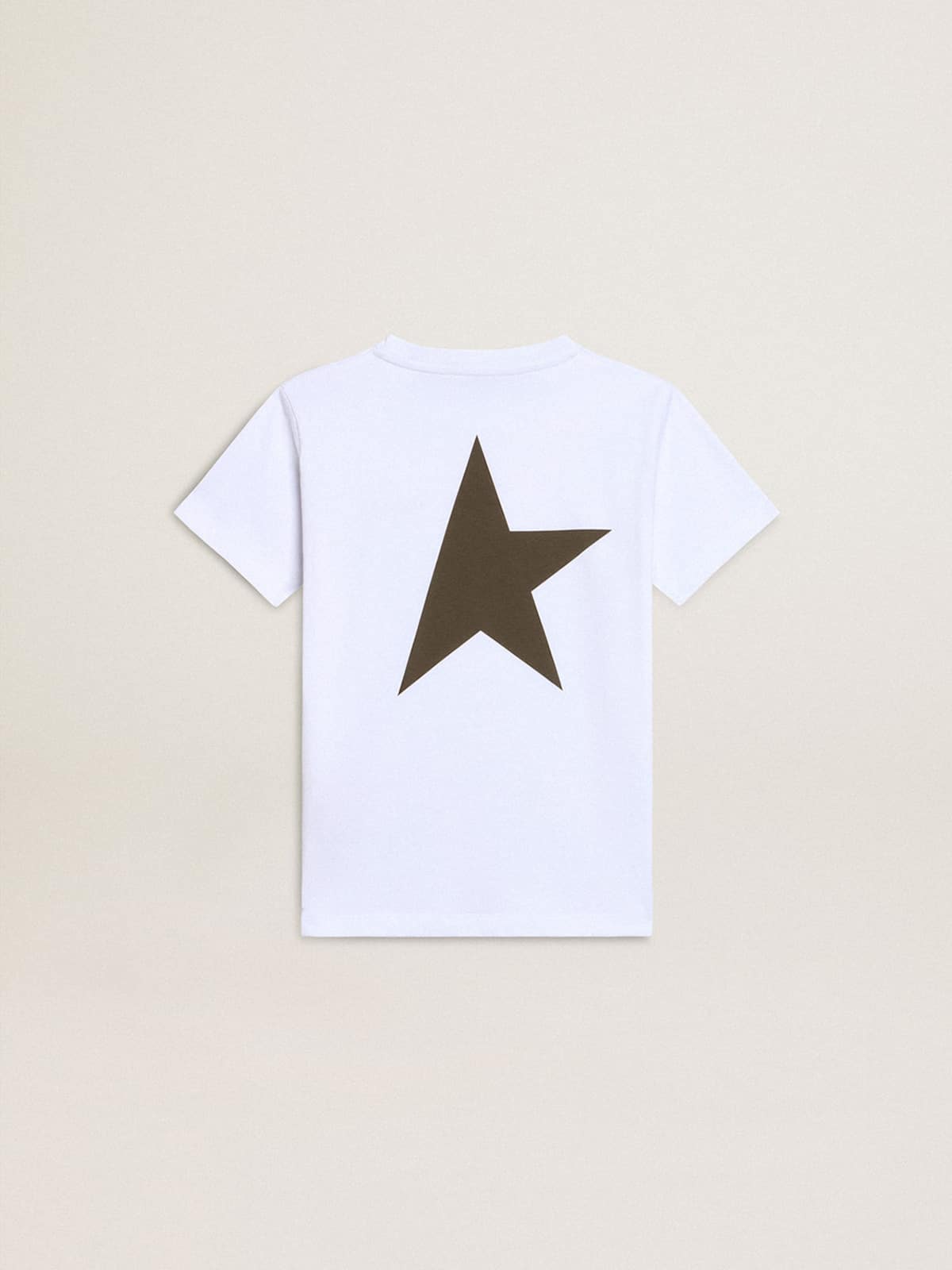 Golden Goose - Boys' white T-shirt with contrasting dark green logo and star in 