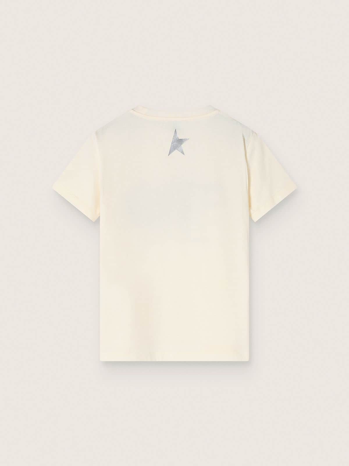 Boys' white cotton T-shirt with black print