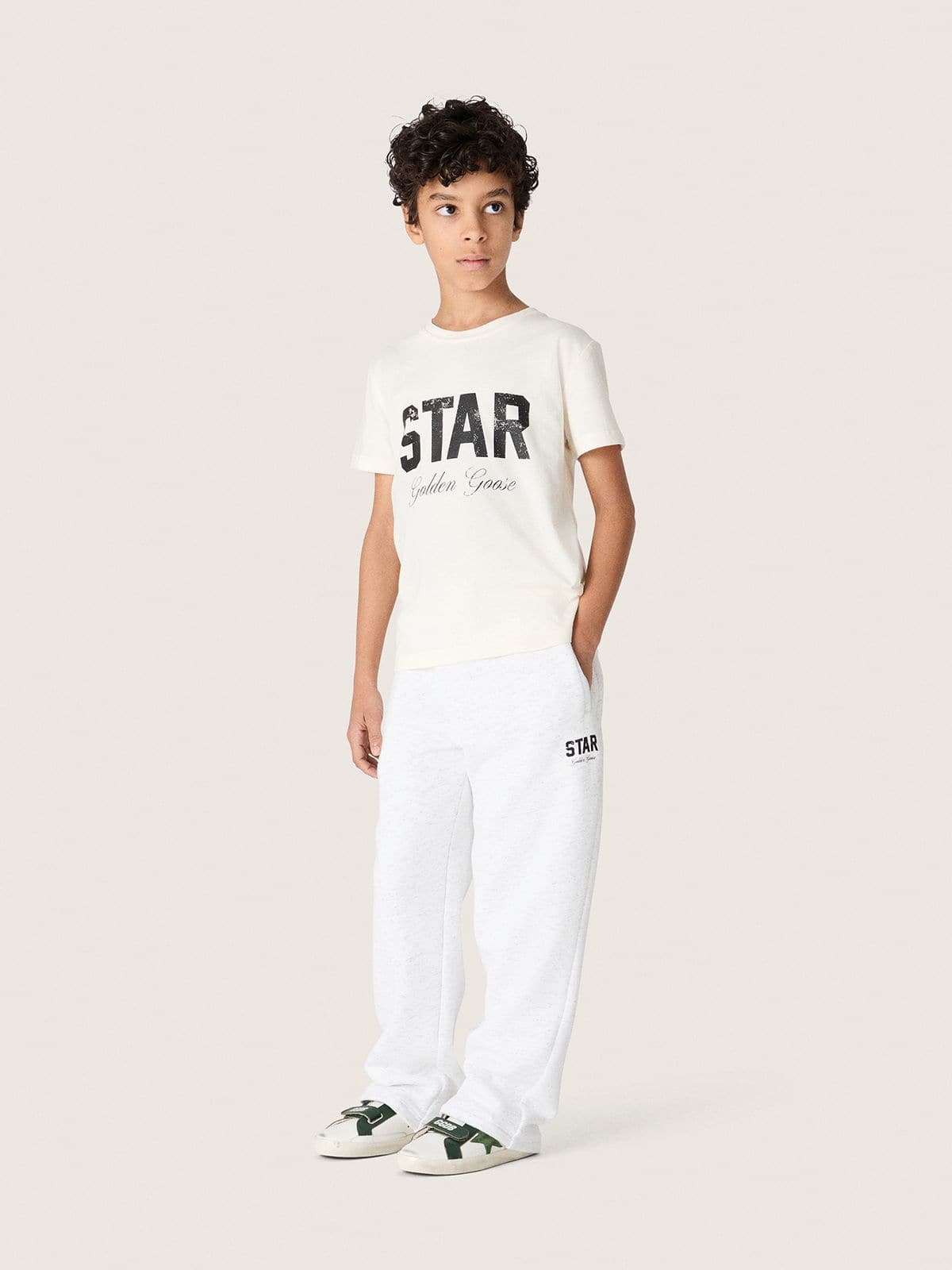 Golden Goose - Boys' white cotton T-shirt with black print in 