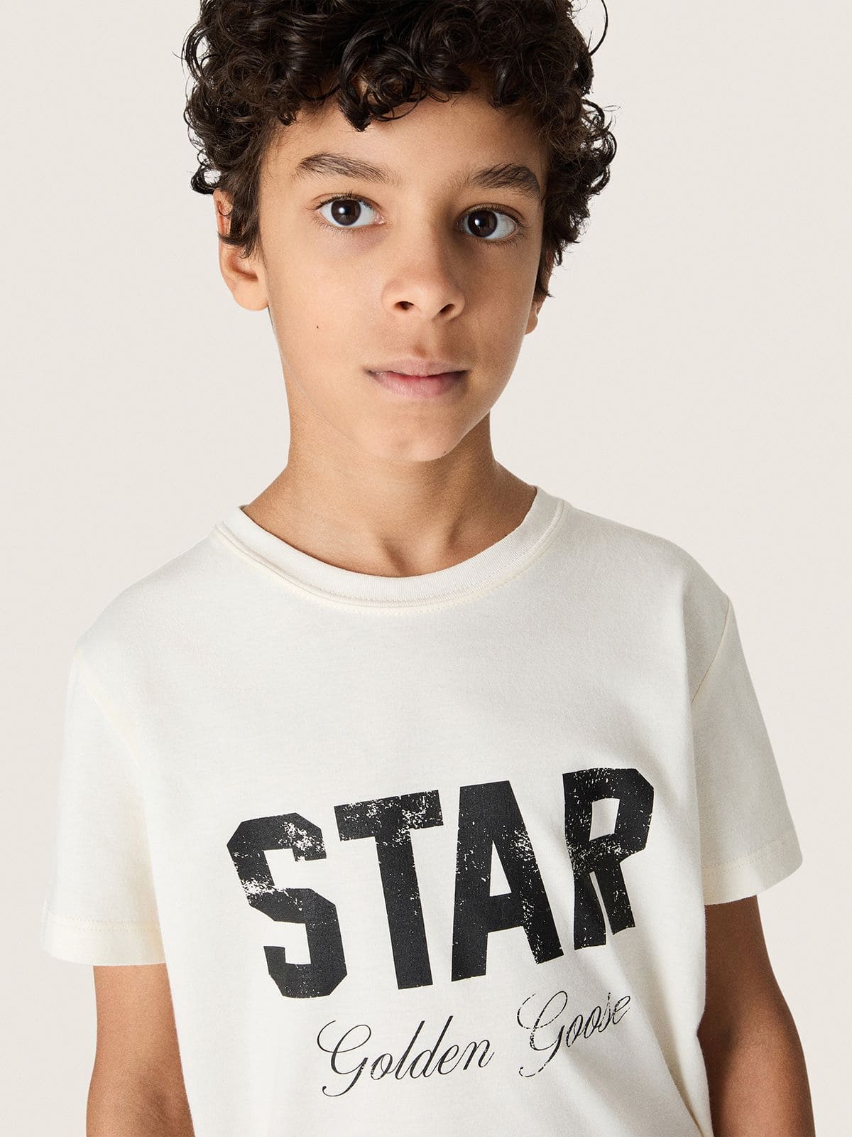 Golden Goose - Boys' white cotton T-shirt with black print in 