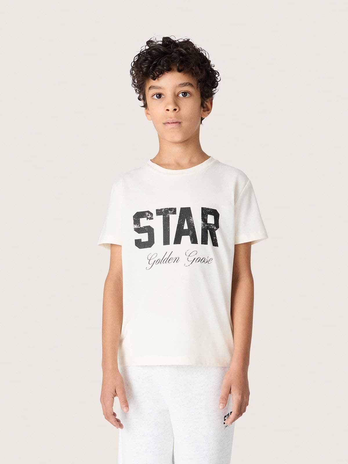 Golden Goose - Boys' white cotton T-shirt with black print in 