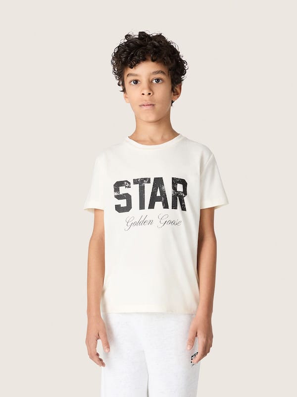 Golden Goose - Boys' white cotton T-shirt with black print in 
