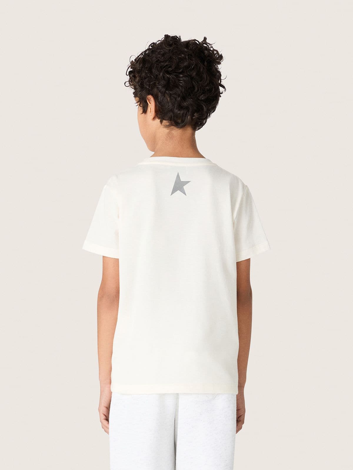 Golden Goose - Boys' white cotton T-shirt with black print in 