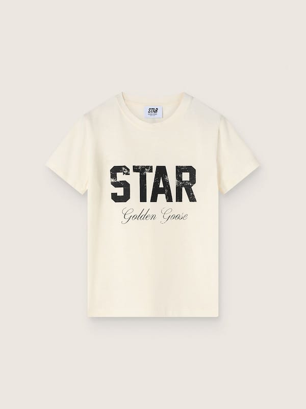 Golden Goose - Boys' white cotton T-shirt with black print in 