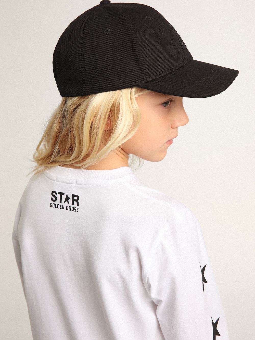 Golden Goose - White long-sleeved T-shirt with contrasting black stars in 