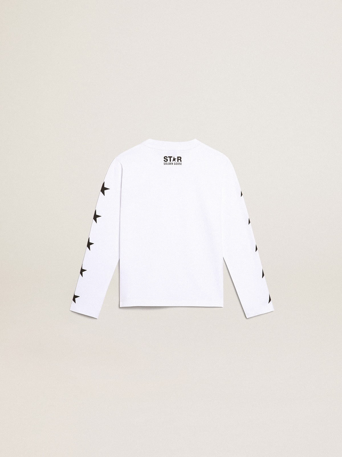 White long sleeved T shirt with contrasting black stars Golden Goose