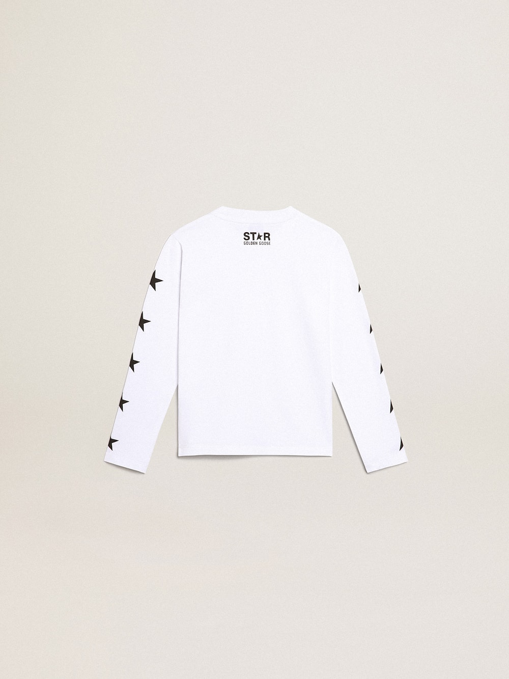 Golden Goose - Weißes Langarm-T-Shirt mit kontrastierenden schwarzen Sternen in 