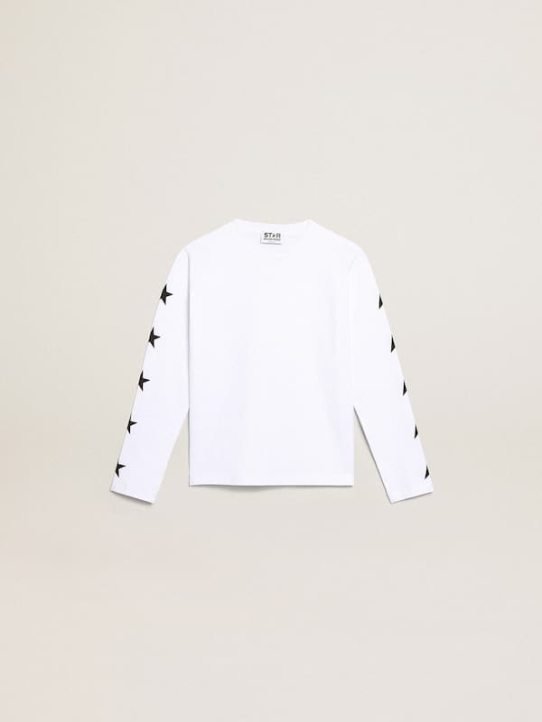 Golden Goose - T-shirt blanc à manches longues avec étoiles noires contrastées in 