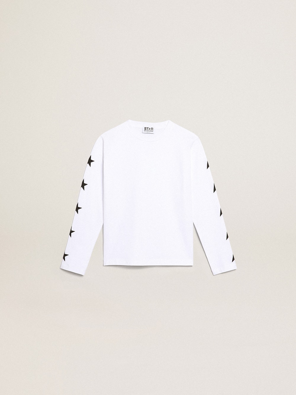 Golden Goose - Camiseta blanca de manga larga con estrellas negras en contraste in 