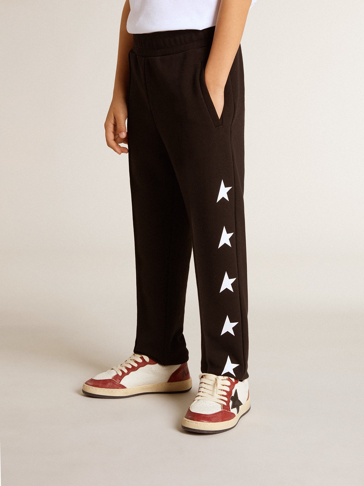 Golden Goose - Boys’ black joggers with white stars in 