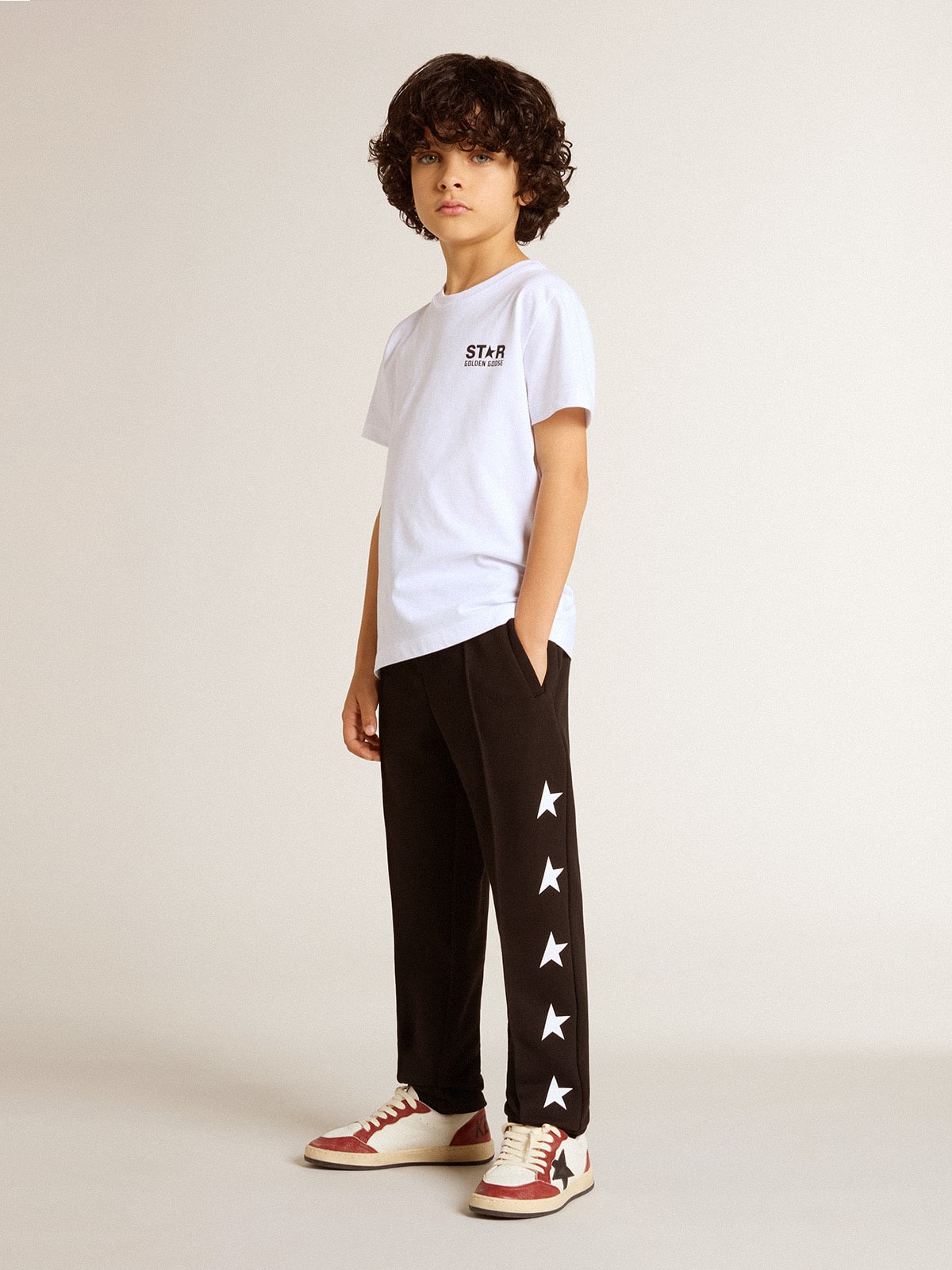 Golden Goose - Boys’ black joggers with white stars in 