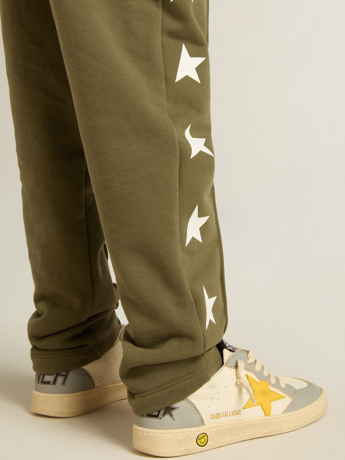 Golden Goose - Boys' military-green joggers with white stars in 