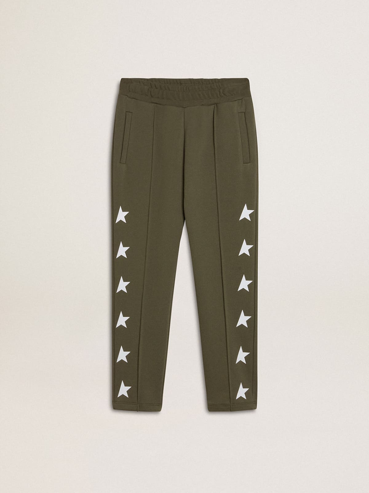 Golden Goose - Pantalone jogging di colore verde militare da bambino con stelle bianche in 