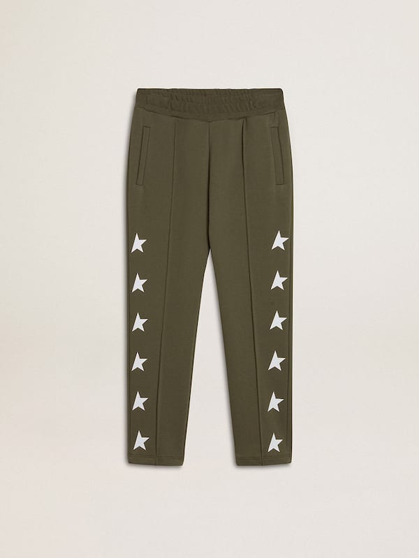 Golden Goose - Boys' military-green joggers with white stars in 