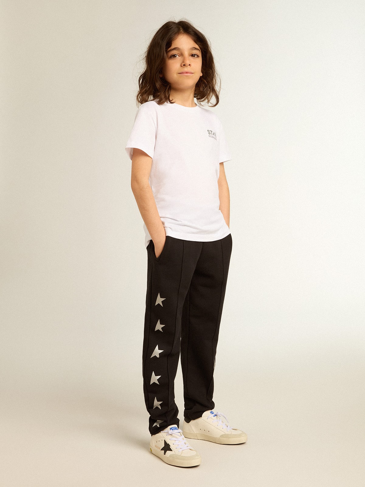 Golden Goose - Boys’ black joggers with white stars  in 