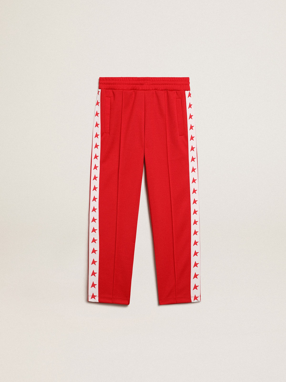 Red joggers with white stripe with contrasting red stars | Golden Goose